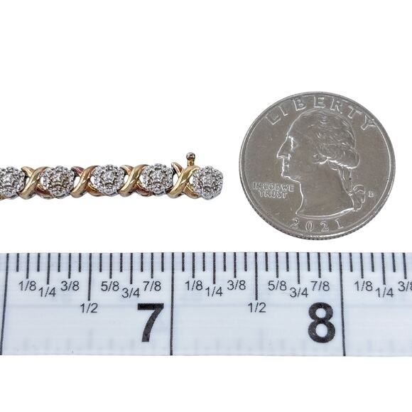 Estate Sterling Silver 925 Diamond Two-Tone Link Bracelet 7.25" - Picture 7 of 9
